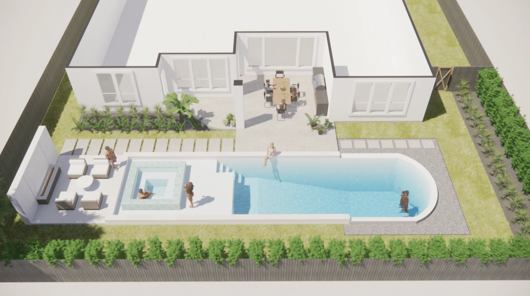 Photoreal 3D rendering of a custom Modern Pools design in Austin, Texas