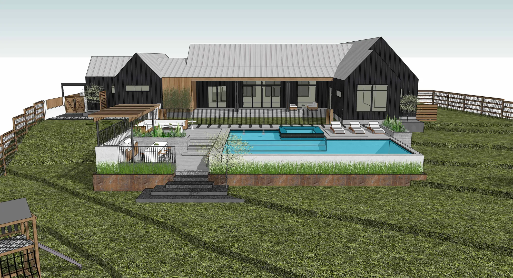 Aerial view showing a guest suite set off the main home