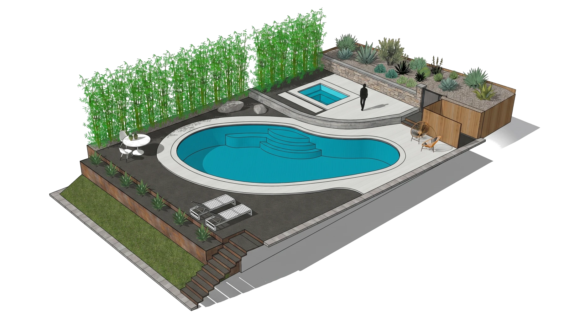 Technical pool construction drawing set and site base map by Modern Pools in Austin